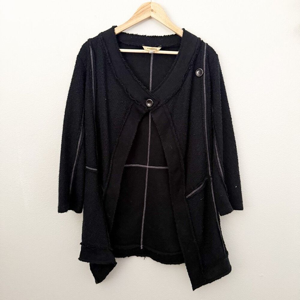 WINDHORSE | Black Raw Edge Chenille Soft Furry White Stitch‎ Asymmetrical | S/M